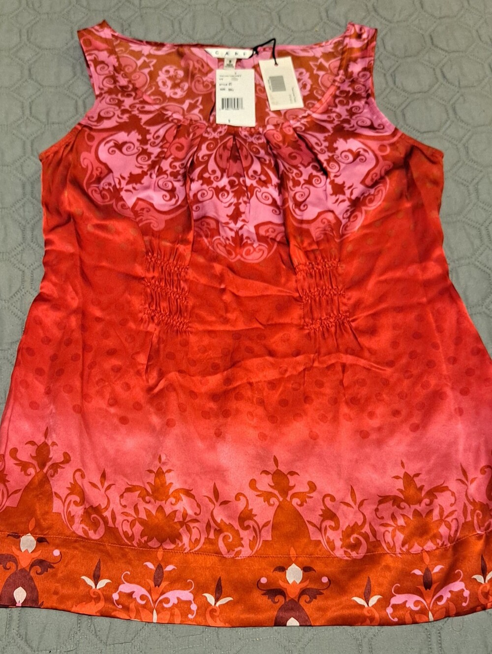 CAbi Red and Pink Printed Sleeveless Tank NWT sz S. 100% Silk